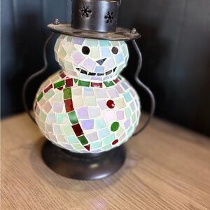 Mosaic Snowman Lantern Starfish  W/Wrought Iron Base